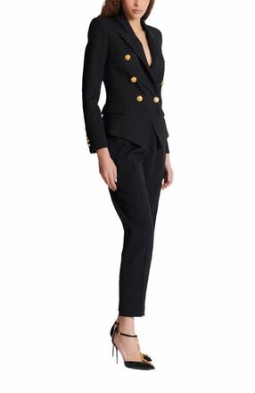 Balmain Grain De Poudre 6-Button Fitted Jacket in Black at Nordstrom, Size 42