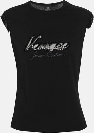 Versace Jeans Couture Vintage Black Logo Embroidered Jersey Sleeveless Top