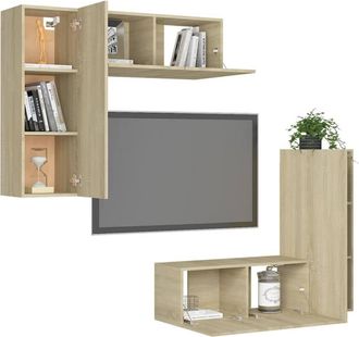 Berkfield Home Practical 4 Piece TV Cabinet Set Sonoma Oak Engineered Wood in Light Brown