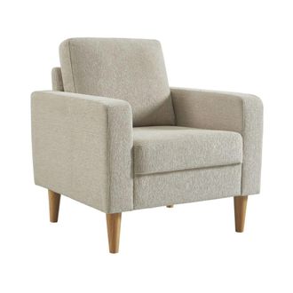 Sweeek Sill&oacute;n de madera de hevea y tela de chenilla, beige