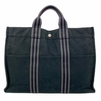Herm&egrave;s Black Canvas Tote Bag (Pre-Owned)