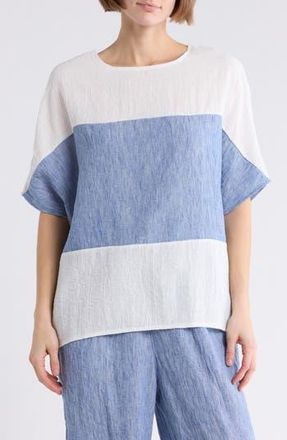 Patrizia Luca Colorblock Short Sleeve Cotton Top in Blue at Nordstrom Rack, Size Large/x-Large