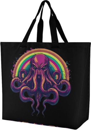Generic Rainbow Large Reusable Shopping Bag Lightweight Foldable Tote Bags Washable Shoulder Handbag