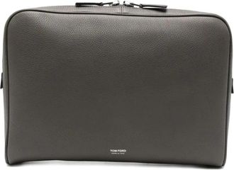 Tom Ford Soft Grain Leather Minimal Line Laptop Pouch - Heren - Laptoptassen - Grijs - ONE Size - Leer - Tassen