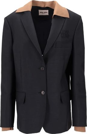 Miu Miu Blazer met enkele rij knopen en contrasterende kraag - Zwart