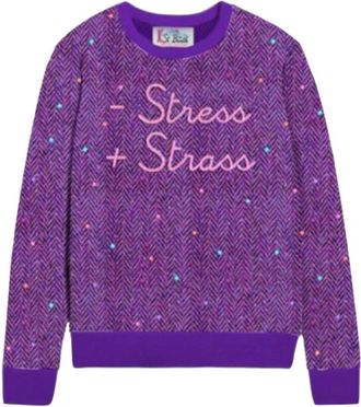 MC2 Saint Barth Zachte Multicolor Trui met Strass - Dames - Ronde hals truien - Paars - XS - Truien & Vesten