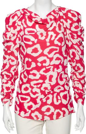 Isabel Marant Fuchsia Printed Crepe De Chine Draped Claire Blouse