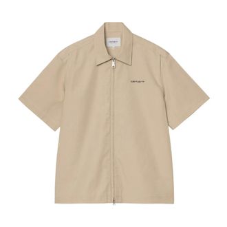 Carhartt Work in Progress Carhartt Wip, Short Sleeve Shirts, male, Beige, Size: L S/S Postal Zip Shirt