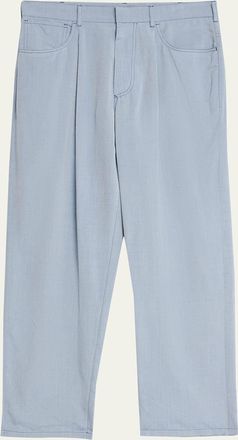 Giorgio Armani Mens Denim-Dyed Silk Pleated Trousers