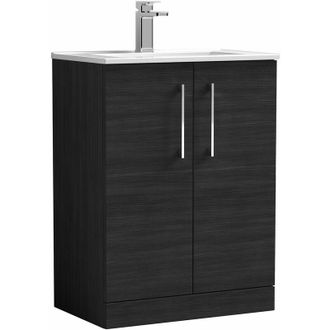 Nuie Nuie - Arno Charcoal Black Woodgrain 600mm 2 Door Vanity Unit and Minimalist Ceramic Basin - ARN603B