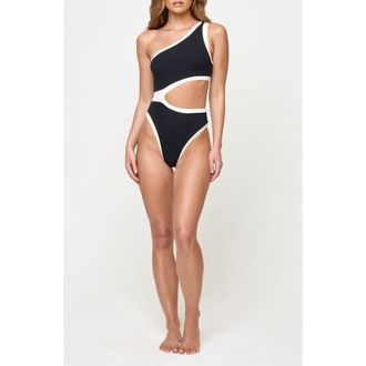 L*Space Loren Cutout Rib & Jersey One-Piece Swimsuit in Black/Cream at Nordstrom Rack, Size X-Small