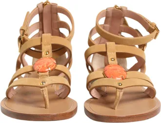 Alberta Ferretti Brown Flip Flops Zipper Ankle Strap Womens Shoes (Pre-Owned)