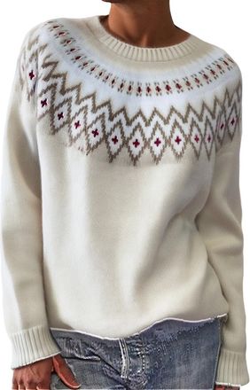 Generic Fair Isle Sweater Women Winter Fleece Sweater Printed Soft Fashion Jumper Tops Long Sleeve Lightweight Christmas Pullover Ladies Streetwear( 01-04, XX