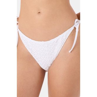 Roxy Open Stitch Side Tie Bikini Bottoms in White at Nordstrom, Size Medium