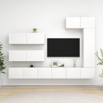 vidaXL Vidaxl - Set De Muebles De Sal&oacute;n Tv 7 Piezas Madera De Ingenier&iacute;a Blanco