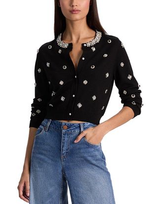 Alice & Olivia Alice + Olivia Dollie Embellished Wool-Blend Cardigan