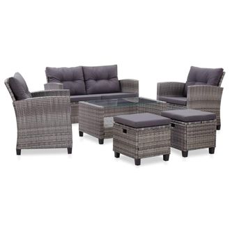 vidaXL Vidaxl - Muebles De Jard&iacute;n 6 Pzas Y Cojines Rat&aacute;n Sint&eacute;tico Gris Oscuro