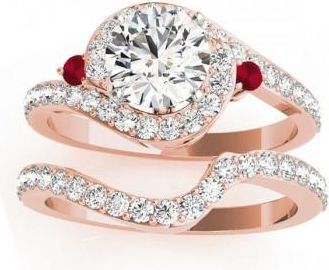 Allurez Halo Swirl Ruby & Diamond Bridal Set 18K Rose Gold (0.77ct)