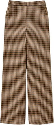 Twinset Elegante Kamel & Zwart Wollen Broek - Dames - Wijde Broeken - Bruin - M - Wol - Broeken