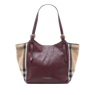 Burberry Geverifieerde Kleine Leren En Huischeck Canvas Canterbury Tote