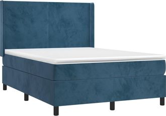 vidaXL Cama Box Spring Colch&oacute;n Y Led Terciopelo Azul Oscuro 140x190 Cm Vidaxl