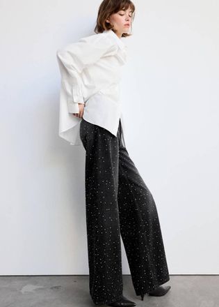 Mango Jeans wide leg strass black denim - Donna - 36 - MANGO