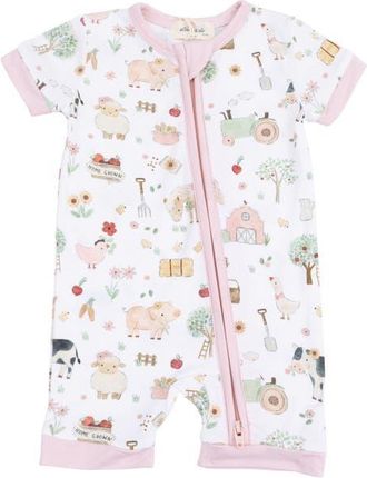 Angel Dear Cute Farm Animals Ruffle Zip Footie in Ivory at Nordstrom, Size 12-18M