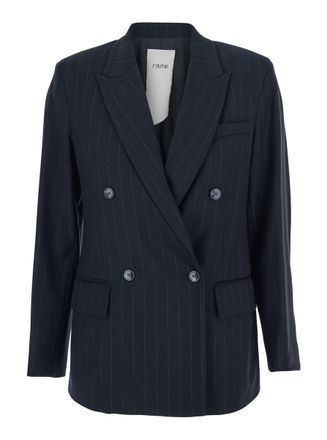 Rame Blue Double-Breasted Jacket With Peak Revers And Pinstripe Motif In Fabric Woman