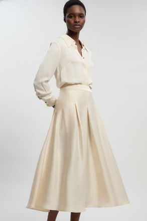 Karen Millen Womens Petite Hammered Satin Woven Maxi Skirt - Beige - Size 12 UK
