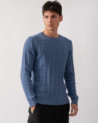 GANT Mens Crew Neck Jumper in Light Blue Cotton - Size Large