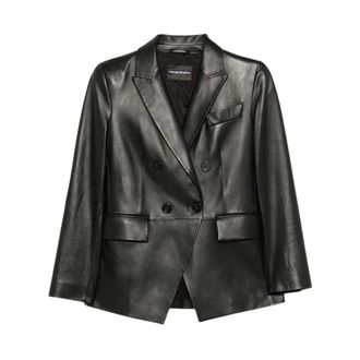 Emporio Armani Chaqueta de Piel de Cordero de Doble Botonadura - Jackets - Mujer - Negro - L