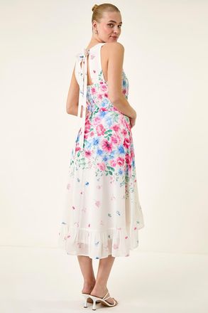 Roman Floral Print High Low Midi Dress