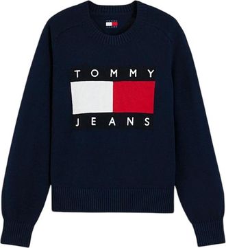 Tommy Jeans Jersey de cuello redondo Flag Relaxed - Knitwear - Mujer - Azul - 2XS