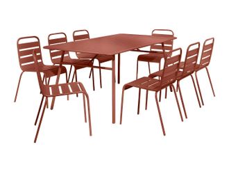Vente-Unique Comedor de jard&iacute;n de metal - una mesa de 200 cm y 8 sillas apilables - Terracota - MIRMANDE de MYLIA