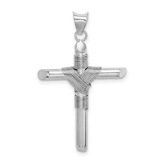 Diamond2Deal 14K White Gold Center Wrap Tube Cross Pendant