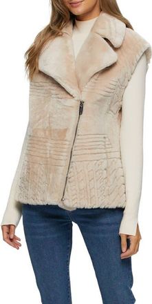 Gorski Genuine Shearling Zip Vest With Grooved Pattern in Beige at Nordstrom, Size Large