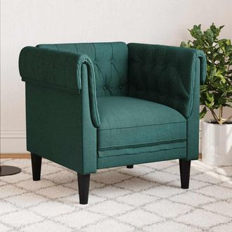 vidaXL Sill&oacute;n Chesterfield De Tela Verde Oscuro Vidaxl