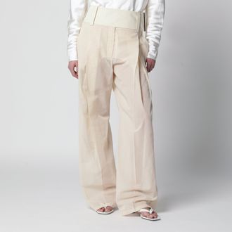 Sportmax Wide-leg trousers in ecru organza cotton voile