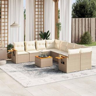 vidaXL Set De Sof&aacute;s De Jard&iacute;n 9 Pzas Con Cojines Rat&aacute;n Sint&eacute;tico Beige Vidaxl