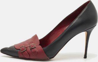 Manolo Blahnik Black/burgundy Leather Cajada Pointed Toe Pumps