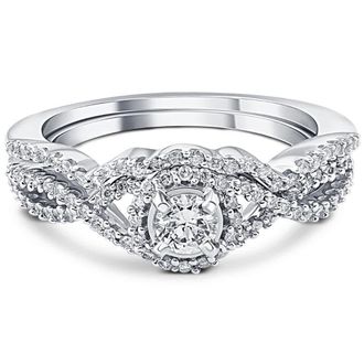 Pompeii3 3/4CT Diamond Halo Infinity Engagement Wedding Ring Set 14k White Gold Lab Grown