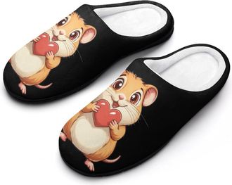 Generic Hamster Love Heart Womens Slippers Warm House Slippers Indoor House Shoes with Anti-Skid Rubber Sole