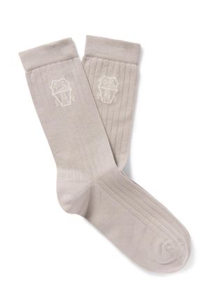 Brunello Cucinelli Logo-Jacquard Ribbed Cotton Socks