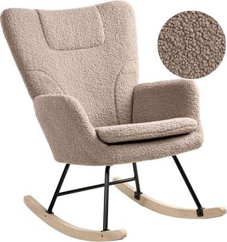 Beliani Mecedora Moderna Tapizada De Boucl&eacute; Con Patas De Madera Sala De Estar Habitaci&oacute;n Infantil Gris Pardo Sandve