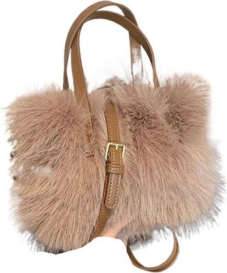 Generic Womens Plush Bags Fluffy Crossbody Bag Autumn Winter Handbag Stuffed Commuter Youth(Brown)