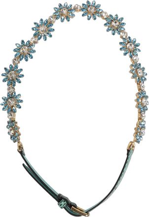 Dolce & Gabbana Womens Green Leather Daisy Crystal Embellished Waist Belt Ayers Real Brass