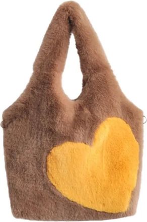 Generic Womens Plush Bags Tote Bags Womens Casual Shoulder Bag Love Stitching Color Plush Lady Handbag Female Messenger Crossbody(Coffee)
