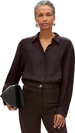 Another Tomorrow Silk Pleat Back Shirt in Chocolate at Nordstrom, Size Small L It