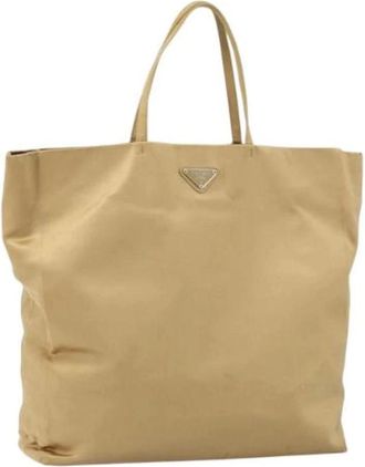 Prada Pre-owned Tote Bags, female, Beige, Size: ONE SIZE Pre-owned Satin Tote Bag