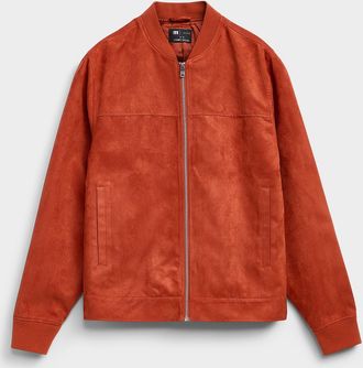 Le 31 Mens Faux-suede bomber jacket
